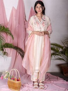 Shop Women Off White_Cream Chanderi Silk Hand Embroidery Round Neck Straight Kurta with Pants made of the finest .Comes in Off White_Cream.Bring home a piece of modern Indian aesthetic, reflecting Hand Embroidery crafts.Explore more artisanal finds from our Kurta Sets range.Avail free shipping above 999. Shop NOW!