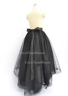 Floor length Black Hi Low Tulle Skirt & Detachable Satin Black Full Skirt Petticoat For Wedding, Wedding Black Tulle Petticoat, Black Tulle Petticoat For Wedding, Elegant Black Tulle Petticoat, Elegant Organza Petticoat For Party, Elegant Petticoat For Costume Party, Black Full Skirt For Wedding, Black Long Skirt For Wedding, Black Wedding Petticoat