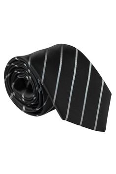 The perfect tie for when you want a touch of formal sparkle. Woven pinstripes in silver metallic thread give this silk satin tie a sophisticated formality. Standard Length: Approx. 3.25" x 58.5". A classic tie width and length that is perfect for most men up to 6'2". 100% silk jacquard: It is made on a special jacquard loom, using different colored yarn-dyed threads to create the woven pattern. 3-fold construction: This ensures your tie maintains its shape and effortlessly creates a flawless kno Elegant Pinstripe Standard Tie, Luxury Silver Suit And Tie Accessories For Business, Pinstripe Ties For Formal Occasions, Silver Suit And Tie Accessories For Formal Occasions, Elegant Striped Suit And Tie Accessories For Black Tie, Formal Striped Fitted Suit And Tie Accessories, Classic Pinstripe Ties For Formal Occasions, Silver Standard Tie For Black Tie Events, Classic Pinstripe Formal Ties