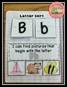 a letter sort book with pictures on it and the words i can't find pictures that begin with the letter b