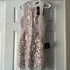 Lulus So Elegant White And Mauve Embroidered Mini Dress Size Small White Embroidered Mini Dress For Party, Fitted White Mini Dress With Floral Embroidery, White Fitted Mini Dress With Floral Embroidery, V-neck Floral Embroidered Mini Dress For Wedding, Fitted Mini Dress With Floral Embroidery And V-neck, White Embroidered Lace Mini Dress, White Embroidered Sleeveless Mini Dress, Embroidered Lace V-neck Mini Dress, Elegant Mauve V-neck Mini Dress