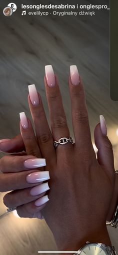 2016 Acrylic Nails, Coffin Shaped Acrylic Nails Design, Basic Nails Ombre, Pink And White Ombre Nails With Gems, Classic French Tip Nails Acrylics, Vacation Simple Nails, Pretty French Nails Classy, Mid January Nails, White And Pink Acrylics