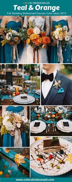 a collage of photos with oranges, blue and white flowers on them is featured in the magazine teal & orange