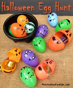 an assortment of halloween egg hunt toys