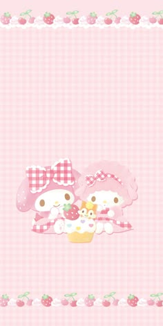 two hello kitty wallpapers with pink gingham