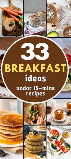 A collage of various breakfast recipes, including vibrant bowls of pancakes, a plate of avocado toast with eggs, waffles, and fluffy scrambled eggs with fresh herbs. Perfect for a roundup of 33 quick breakfast ideas for busy mornings, showcasing delicious meals ready in under 15 minutes. breakfast ideas | easy breakfast recipe | breakfast meal prep | quick breakfast recipes | fast breakfast recipes | breakfast idea easy Breakfast Ideas Fast, Fast Breakfast Recipes, Busy Morning Breakfast, Fast Healthy Breakfast, Quick Breakfast Ideas, Breakfast On A Budget, Cheap Breakfast, Fast Breakfast, Morning Recipes Breakfast