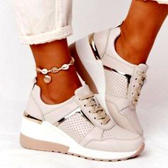 Ladies Sneakers, Comfort Shoes Women, Platform Wedge Heels, Orthopedic Shoes, Wedges Style, Lace Up Wedges, Sport Shoes Women, Womens Summer Shoes, Elegante Casual