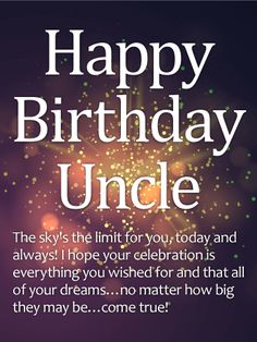 a birthday card with the words happy birthday uncle on it and fireworks in the background