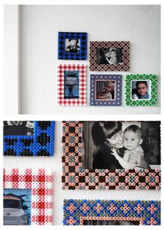 several pictures are arranged on the wall with different colors and shapes, including one being a baby's head