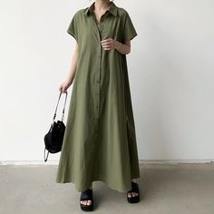 Lasaky - Loose-Fit Linen Short-Sleeve Shirt Dress with Turn-Down Collar Maxi Shirts, Short Sleeve Dress Shirt, Maxi Shirt Dress, Linen Short, Types Of Skirts, Collar Dress, Women Pullover, Summer Dresses For Women, Long Skirt