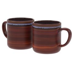 two brown coffee mugs sitting next to each other