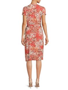 Attractive Floral Prints Elevate This Dainty Wrap Dress That Is Cut To Lend A Flattering Sheath Silhouette. Surplice Neckline Short Sleeves Waist Ties Sheath Silhouette Rayon & Spandex Machine Wash Made In Usa Size & Fit About 41" From Shoulder To Hem Model Shown Is 5'10" (177cm) Wearing Us Size Small. Womens - W Trend Separates > Saks Off 5th. Renee C.. Color: Coral. Size: L. Short Sleeve Floral Print Bodycon Dress, Floral Print Bodycon Dress With Short Sleeves, Short Sleeve Bodycon Dress With Floral Print, Romantic Floral Print, Jersey Wrap Dress, Surplice Neckline, Color Coral, Floral Wraps, Knee Length Dress