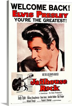 an old movie poster for the film jailhouse rock starring elvis presley and his guitar