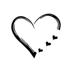 a black and white drawing of a heart with hearts coming out of the center on a white background