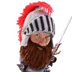 Barbarian Knight Barbarian Knight, Knitted Beard, Beard Beanie, Fake Beards, Beard Hat, Epic Beard, Knights Helmet, Viking Beard, Helmet Hat