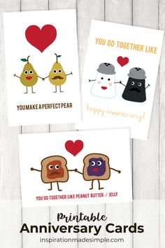 three printable valentine's day cards with the words you make perfect, happy anniversary and