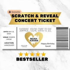 a ticket for a concert with the words scratch & reveal on it and three stars