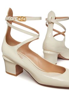 Valentino Garavani Tan-Go 70mm Patent Leather Pumps - Farfetch Ivory Pumps, Light Ivory, Leather Cap, Patent Leather Pumps, Ivory White, Ivory Color, Leather Pumps, Ankle Strap Sandals, Pump Shoes