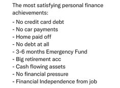 the most satisfied personal finance achievements no credit card debt - no car payments - no pay off - no debt at all