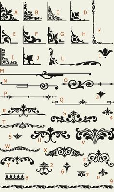 an old fashioned set of decorative elements and designs for the design of furniture or wallpapers