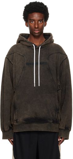 Cotton-blend French terry hoodie. Fading throughout. · Paneled construction · Drawstring at hood · Logo embroidered at front and back · Kangaroo pocket · Rib knit hem and cuffs · Logo, graphic, and text printed at back Supplier color: Euphoric black Hooded Sweatshirt With Drawstring In Washed Black, Washed Black Hooded Sweatshirt With Drawstring, Urban-style Washed Black Hoodie With Drawstring Hood, Urban Washed Black Hoodie With Drawstring, Washed Black Hoodie Sweatshirt With Ribbed Cuffs, Washed Black Hoodie With Drawstring Hood For Fall, Fall Washed Black Hoodie With Drawstring Hood, Winter Washed Black Sweatshirt With Drawstring Hood, Winter Sweatshirt With Drawstring Hood In Washed Black