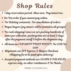 a poster with the words shop rules on it