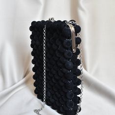 Our velvet bag is Handmade with the highest quality of black velvet beads, clear thread and  kisslock. This exclusive model is made based on the sceme I made it for.  It is solidly woven. big Size: Width: 12,5 cm Height: 19 cm Depth: 3 cm Big size is perfect to hold your phone keys, cards, money and some cosmetic products. Our bags are made with love and we will be thankful if you chose our handmade bag. Velvet Bag Diy, Beading Business, Wedding Velvet, Black Clutch Bag, Hand Beaded Bag, Jeweled Bag, Black Clutch Bags, Bead Bag, Beaded Clutch Bag