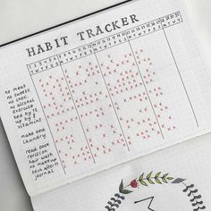 a handmade habit tracker is shown on top of a white paper with red and green designs