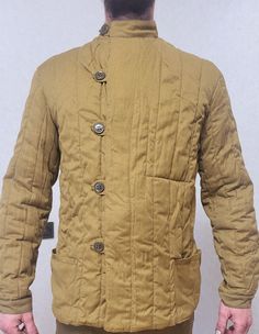 WW2 Military USSR quilted winter jacket. Winter Khaki Outerwear With Button Closure, Winter Outerwear With Buttons For Cold Weather, Quilted Jacket With Pockets And Long Sleeves, Quilted Stand Collar Winter Outerwear, Quilted Winter Outerwear With Stand Collar, Khaki Buttoned Winter Outerwear, Winter Quilted Outerwear With Stand Collar, Winter Khaki Outerwear With Buttons, Khaki Long Sleeve Sport Coat For Winter