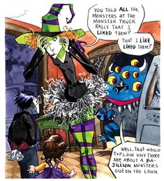 a comic strip with an image of a woman dressed as a witch and two children