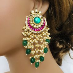 Emerald Chandbali/ Jadau Sabyasachi Chandbali/ Kundan Bridal Earrings/ Green Kundan Chandbali/ Indian wedding Jewelry/ Bridal Chandbali Features Traditional Emerald Chandbalis with pearl beads Handcrafted To Perfection Light Weight earrings Perfect For Indian Weddings And Celebrations A Beautiful & Memorable Gift for Weddings or engagement. Length: 3 Inches Fusion Kundan Bridal Earrings For Weddings, Fusion Style Kundan Bridal Earrings For Wedding, Bridal Earrings With Zari Work For Reception, Green Meenakari Bridal Earrings For Reception, Bollywood Green Bridal Earrings For Reception, Fusion Style Wedding Jhumkas For Festivals, Green Bridal Earrings For Reception On Diwali, Green Bridal Earrings For Reception During Diwali, Green Bridal Earrings For Reception At Diwali