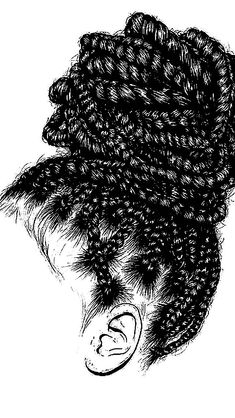 an ink drawing of a woman's hair