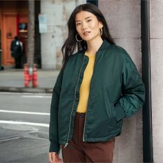 Emerald Green Oversized Bomber Jacket. Approximate Measurements (Taken Flat) Pit To Pit: 26" Length: 25.5" Ribbed Cuffed Sleeves Water Resistant Material Sustainably Made Urban Green Outerwear With Ribbed Cuffs, Green Outerwear With Ribbed Cuffs For Fall, Green Windbreaker For Workwear In Fall, Oversized Fall Windbreaker With Ribbed Cuffs, Preppy Jacket, Black Faux Fur Coat, Black And White Nikes, Emerald Green Color, Army Green Jacket