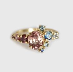 One Of A kind Engagement Ring, Peach Sapphire Cluster Ring Color Engagement Rings, Aquamarine Engagement Ring Vintage, Champagne Sapphire, Sapphire Cluster Ring, Branch Engagement Ring, Pink Sapphire Ring Engagement, Unique Engagement Ring Settings, Peach Sapphire, Unique Diamond Engagement Rings