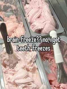 two trays filled with pink ice cream and one has a spoon next to it