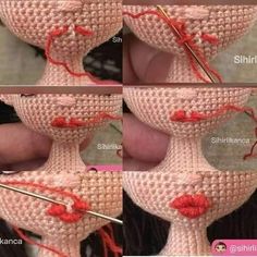 instructions to crochet a doll's neck and head with yarn on it