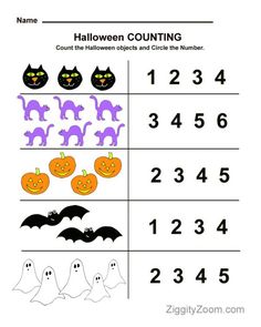 halloween counting worksheet with pumpkins and bats