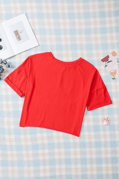 Red Cowboys Graphic Crew Neck Short Sleeve Tops Trendy Red Solid Color Tops, Red Plain Tops For Summer, Casual Red Solid Color Tops, Red Solid Color Cotton Tops, Leopard Satin Dress, Western Pattern, Graphic Pant, Spaghetti Strap Maxi Dress, Crop Top Sweatshirt