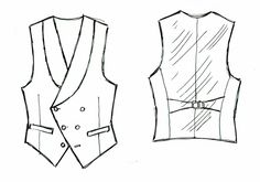 This listing is for a custom vest. We work with you to choose the perfect fabric and colors. This vest is made-to-measure in your size. ---------------------------------------------------------- Amazing wool gabardine fabric along with a high neck, two rows of metal buttons, and generous peak lapels give this piece a retro military style. The other images show sketches of some of our recent, more eccentric, designs. We can make any of our vest styles in thousands of fabrics and with hundreds of Vest Pria, Vest Sketch Design, Vest Design Women, Vest Reference, Peak Lapel, Vest Design, Waist Coat Men, Waistcoat Pattern