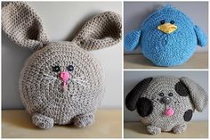 crocheted stuffed animals made to look like they are wearing bunny ears and nose