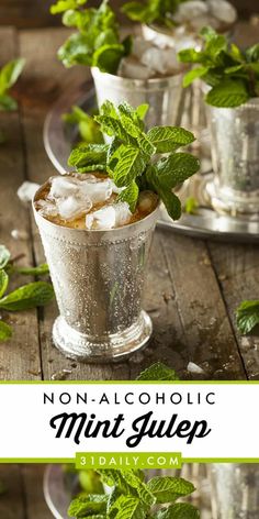 mint - alcoholic mint glyp in a silver cup on a wooden table