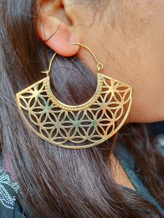 "Sacred Geometry Seed of Life Earrings, Flower of Life Earrings, Hoop Earrings, Boho Earrings, Ethnic Earrings, Festival Jewelry,Gift For Her Handmade Earrings Material:- Brass IMPORTANT NOTE....👇 1 product free gift on purchase of 3 products. You can choose the free gift as your wish. Take a screenshot of the free gift you like from my shop and send me a photo in personal message. MUST READ....👇 5 stars is my shop's priority. So contact me before leaving any negative review. I am here only fo Hoop Filigree Jewelry For Festivals, Bohemian Filigree Hoop Jewelry, Spiritual Hoop Jewelry For Festivals, Hoop Jewelry With Intricate Design For Festivals, Bohemian Hoop Earrings For Festive Occasion, Festive Bohemian Hoop Earrings, Spiritual Hoop Earrings For Festivals, Spiritual Festival Hoop Earrings, Nickel Free Spiritual Hoop Earrings For Festivals