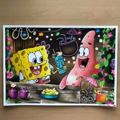 an image of spongebob and patrick in the kitchen