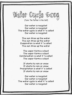 a poem written in black and white with the words water cycle song on it's side