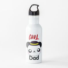 a white water bottle with a panda face on it