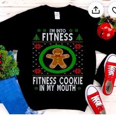 Funny Christmas Ugly Sweater For The Gym /Gift For The Fitness And Cookie Lover. Nwot Sweater Reads: I’m Into Fitness. Fitness Cookie In My Mouth. Bundle 3 Items Or More To Save 30%! Fitness Christmas Shirts, Chi Omega Sweatshirt, Sorority Sweatshirts, Gym Gifts, Black Pullover Sweater, Gildan Sweatshirt, Sweater Trends, My Mouth, Gildan Sweatshirts