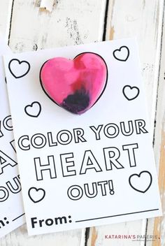 two valentine's day cards with the words, i love color your heart out from