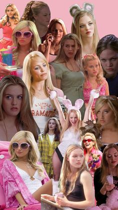 the collage shows many different images of people in pink outfits and bunny ears on their heads