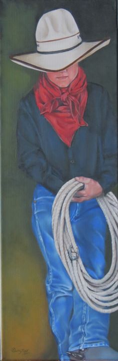 a painting of a cowboy holding a rope