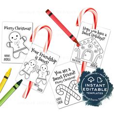 candy canes and christmas coloring pages with markers on the side for kids to color